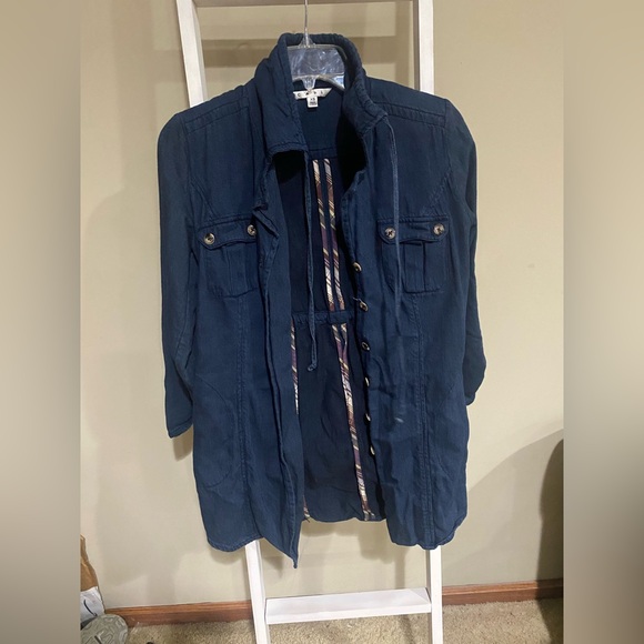 CAbi Jackets & Blazers - CAbi Tunic Jacket Womens XS Blue Denim 100% Cotton Chambray Button Front
